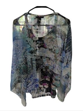 Style & Co Tank Cami Tank & Scarf Capelet Top Sz L Watercolor Floral Flowy Boho